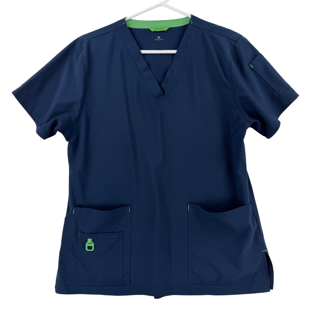 Carhartt Force Scrub Shirt Womens Medium Blue V Neck Pockets Medical Uniform